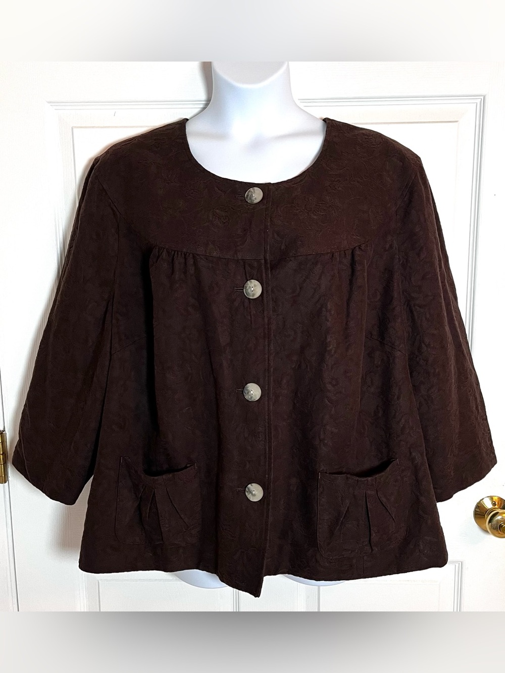 NWT J. Jill Java Brown Jacquard Floral Swing Jacket Blazer Plus 28W
